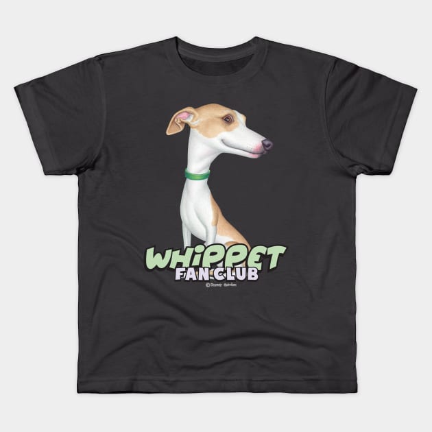 Cute whippet dog posing on Whippet with Green Collar tee Kids T-Shirt by Danny Gordon Art